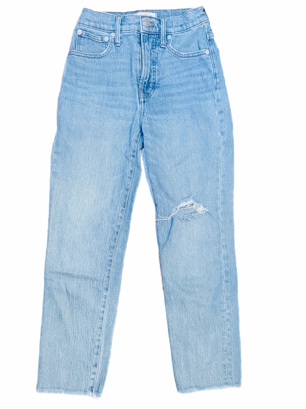 Women’s Madewell Light Blue Vintage Straight-Leg Ripped Knee Denim Jeans Size 24